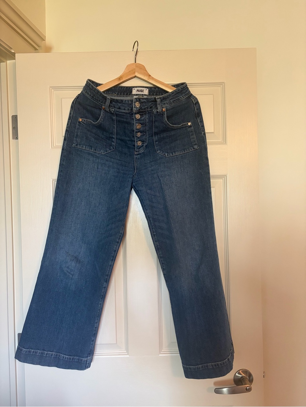 PAIGE Indigo High-Rise Wide Leg Jeans with Button Fly